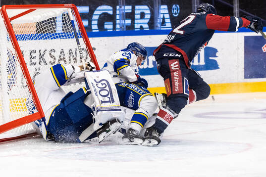 Leksands målvakt Mantas Armalis och Jonas Ahnelöv