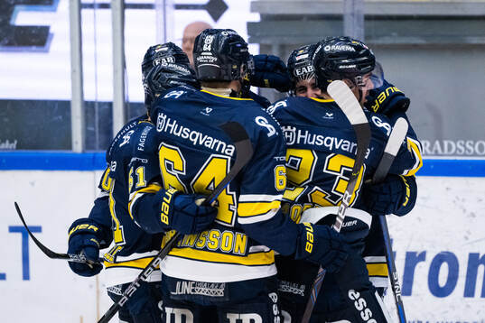 HV71s Nicholas Shore jublar med lagkamrater