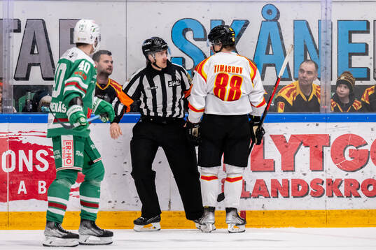 Domare Kristoffer Folkstrand och Brynäs Dmytro Timashov