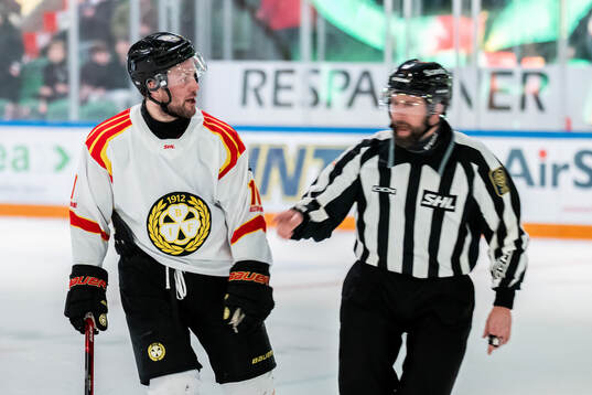 Brynäs Johan Larsson och domare Anders Jansson