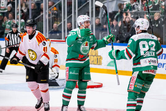 Brynäs Greg Scott deppar samtidigt som Rögles Daniel Zaar