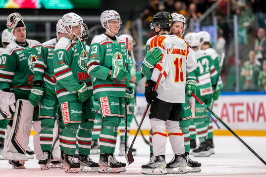 Rögles Linus Sandin kramar om Brynäs Samuel Johannesson