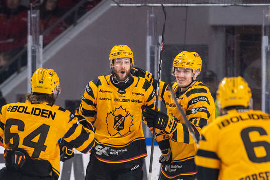 Skellefteås Tom Kühnhackl och Max Lindholm jublar