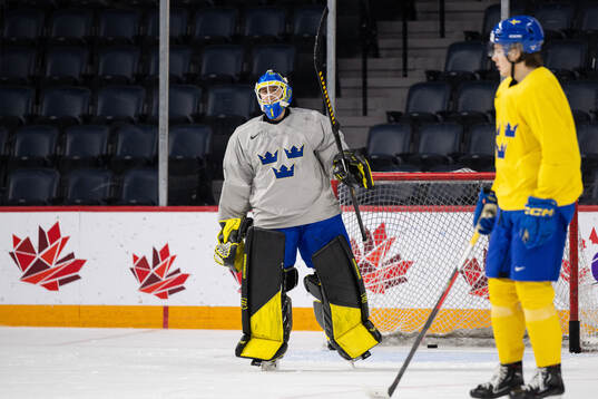 Goaltender Ian Blomquist of Sweden