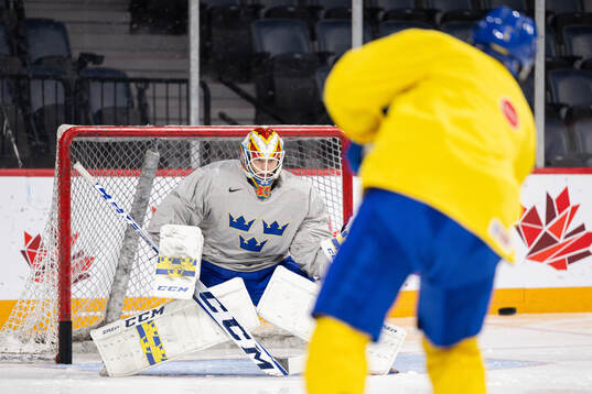 Goaltender Carl Lindbom of Sweden