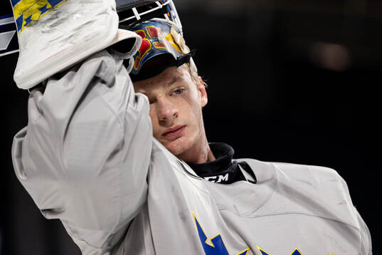 Goaltender Carl Lindbom of Sweden