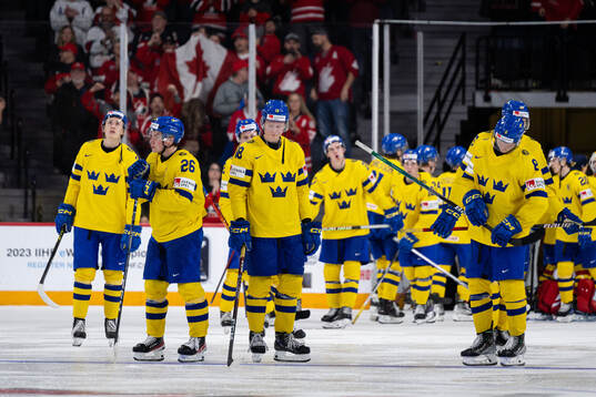 Victor Stjernborg and Filip Bystedt of Sweden look dejected