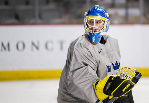Goaltender Ian Blomquist of Sweden