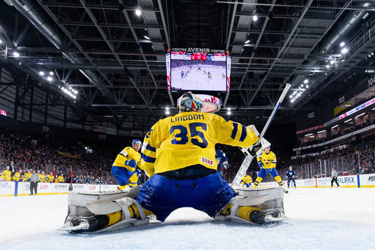 Goaltender Carl Lindbom of Sweden