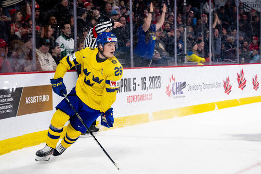 Victor Stjernborg of Sweden celebrates the 3-2 goal