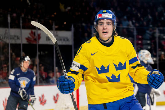 Leo Carlsson of Sweden celebrates the 2-2 goal