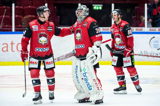 Malmö Redhawks Carl Söderberg, målvakt Adam Werner och