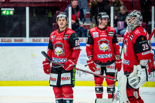Malmö Redhawks Lance Bouma, Kim Rosdahl och målvakt Adam