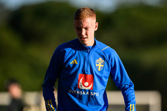Hugo Larsson of the Swedish national football team at a