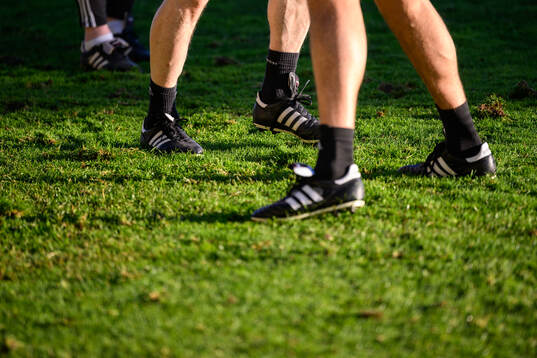 Staff members of the Swedish national football team trying