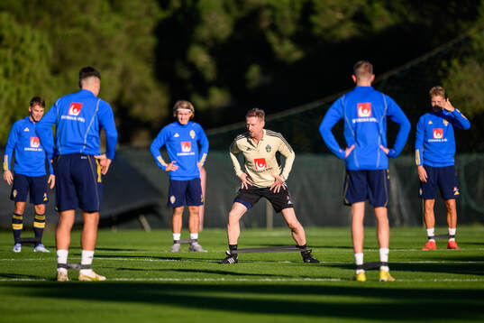 Physiotherapist Fredrik Larsson of the Swedish national
