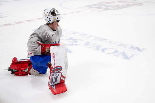 Goaltender Marcus Brännman of Sweden