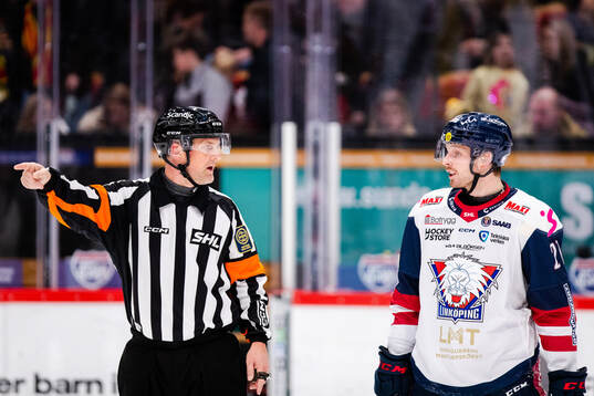 Domare Mikael Nord och Linköpings Christoffer Ehn