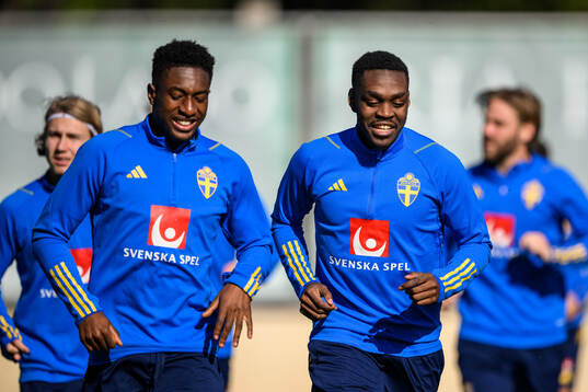Josafat Mendes and Joel Asoro of the Swedish men's football