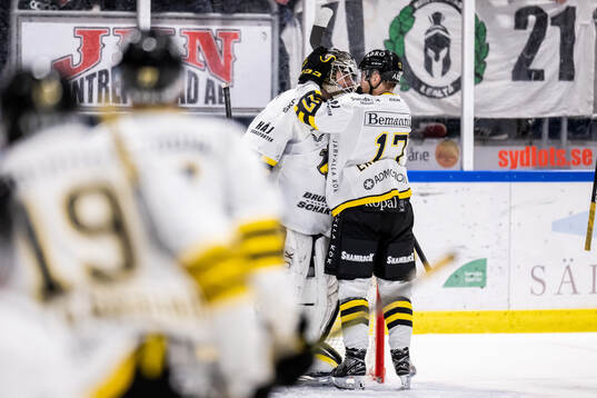 AIKs målvakt Claes Endre och William Eriksson jublar