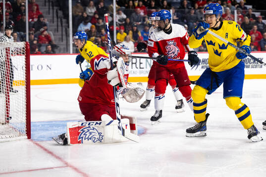 Ludvig Jansson of Sweden (not in picture) scores the 0-1