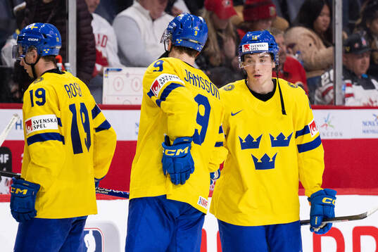 Isak Rosén, Ludvig Jansson and Noah Östlund of Sweden