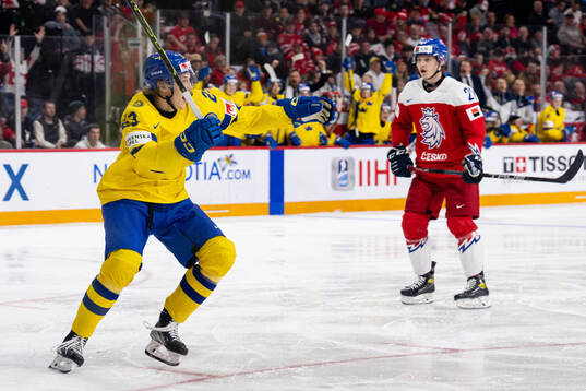 William Strömgren of Sweden celebrates the 0-1 goal by