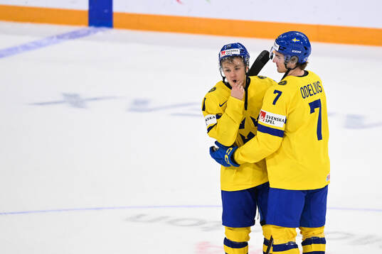 Fabian Lysell and Calle Odelius of Sweden look dejected