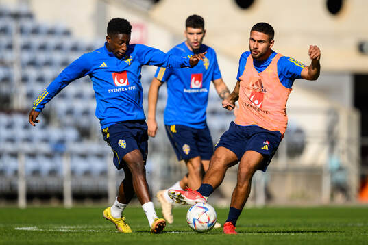 Josafat Mendes and Omar Faraj of the Swedish men's football