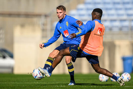 Elias Andersson and Joel Asoro of the Swedish men's