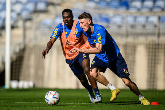 Joel Asoro and Noah Persson of the Swedish men's football