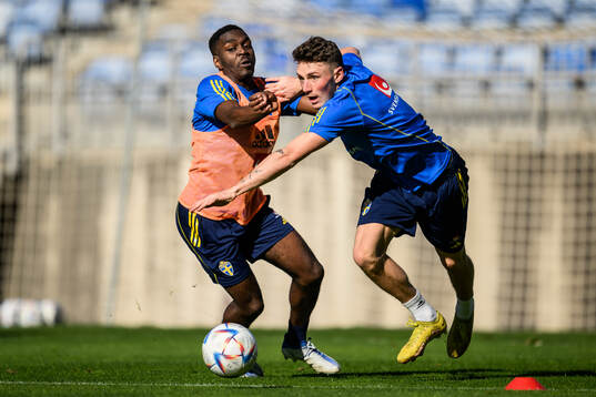 Joel Asoro and Noah Persson of the Swedish men's football