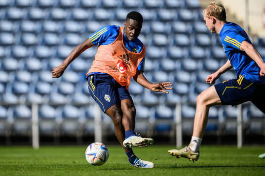Joel Asoro and André Boman of the Swedish men's football