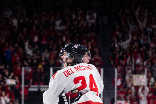 Brandt Clarke and Ethan Del Mastro of Canada celebrate the