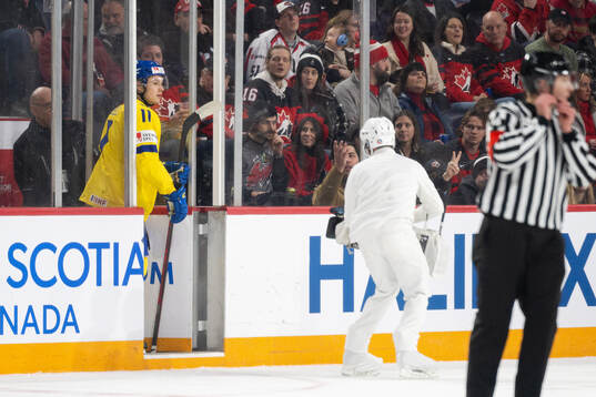 Fabian Lysell of Sweden leaves the ice