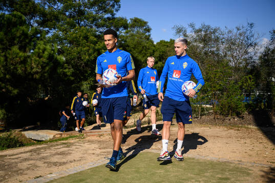 goalkeeper Oliver Dovin and Jacob Ondrejka of the Swedish
