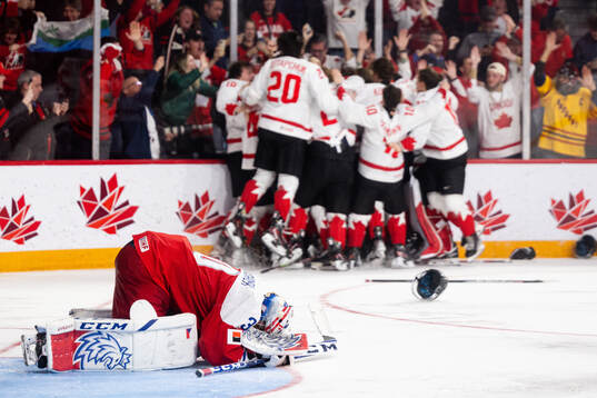 Goaltender Tomas Suchanek of Czech Republic looks dejected