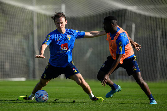 Hjalmar Ekdal and Joel Asoro of the Swedish men's football