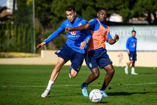 Yasin Ayari and Joel Asoro of the Swedish men's football