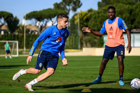 Yasin Ayari and Joel Asoro of the Swedish men's football