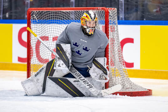 Goaltender Felicia Frank of Sweden at a practice session
