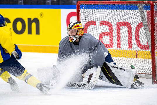 Goaltender Felicia Frank of Sweden at a practice session