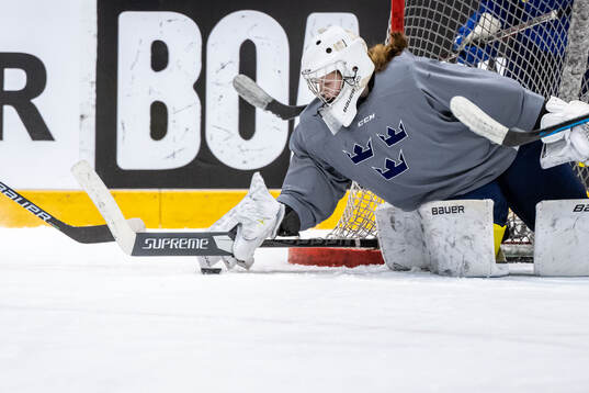 Goaltender Ida Henriksson of Sweden at a practice session