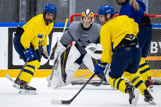 Goaltender Felicia Frank  of Sweden at a practice session