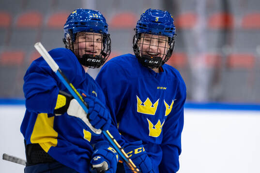 Astrid Lindeberg and Mira Markström of Sweden celebrates