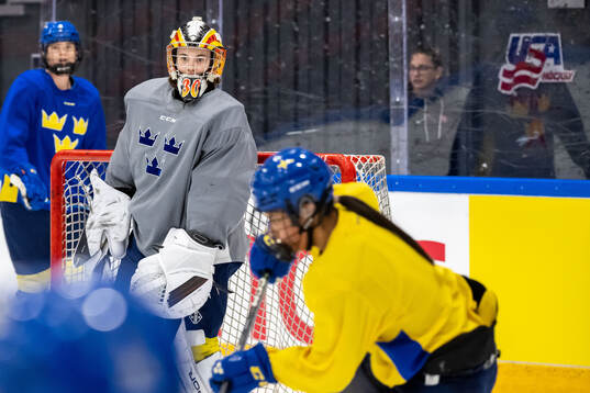Goaltender Felicia Frank of Sweden at a practice session
