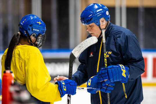 Assistant coach Ulf Hall of Sweden at a practice session