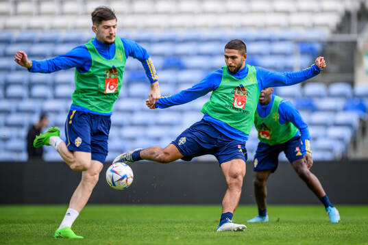 Armin Gigovic and Omar Faraj of the Swedish men's football