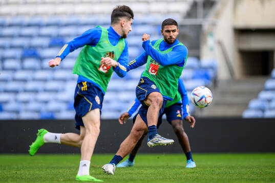 Armin Gigovic and Omar Faraj of the Swedish men's football