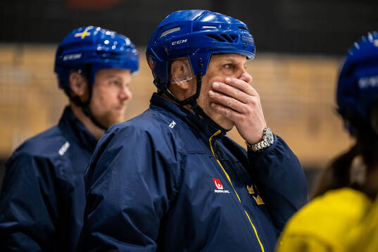 Assistant coach Ulf Hall of Sweden at a practice session